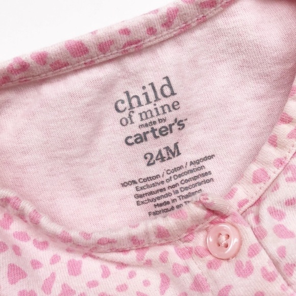Carter's baby girl pink animal print snap up jumpsuit - Picture 3 of 4